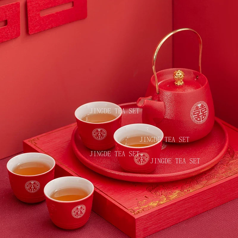 Red Ceramic Double Happiness T - Korean Tea Set recension och pris