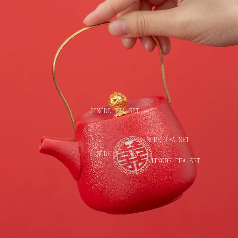 Red Ceramic Double Happiness T - Korean Tea Set recension och pris